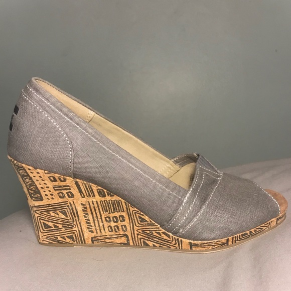 Patterned Grey Cork Wedges - Picture 1 of 6
